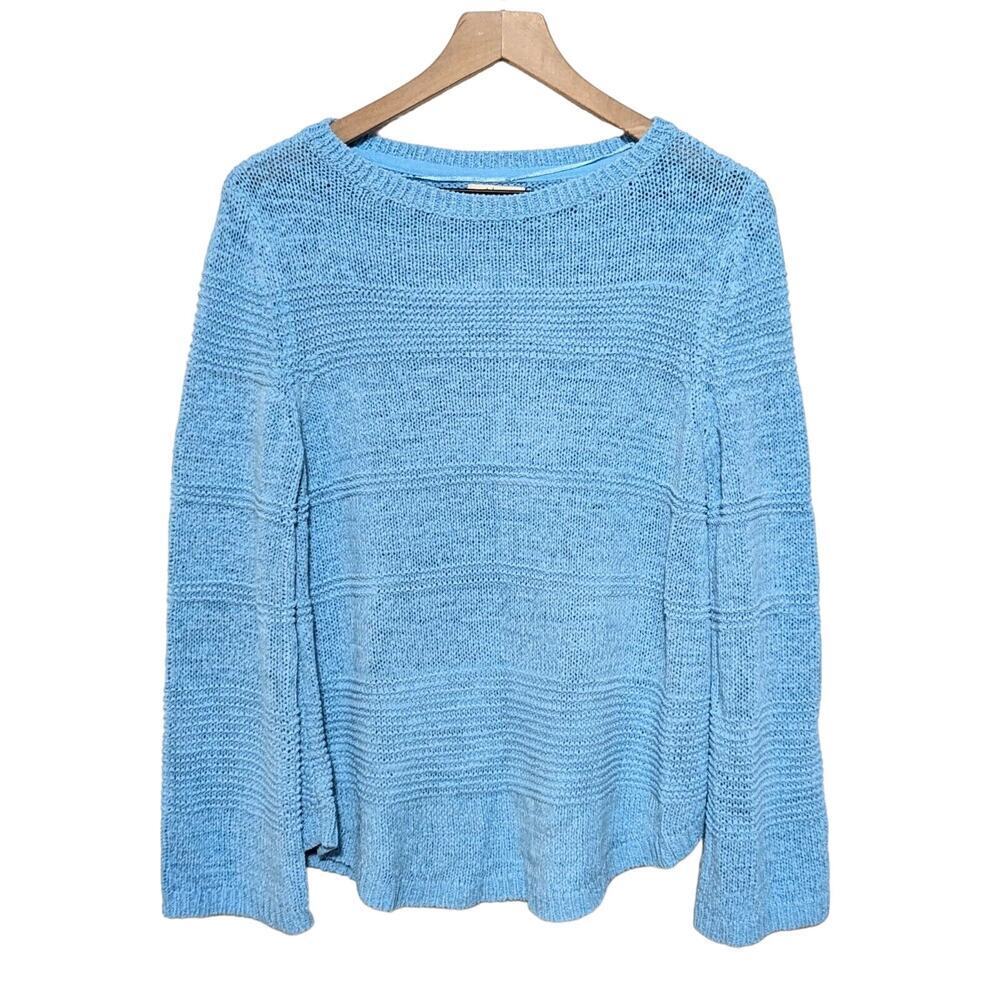 Style & Co Sweater Womens M Blue Boat Neck Mixed Stitch Long Flared Sleeve NWT